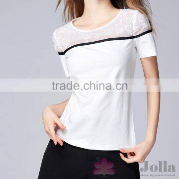 2016 Summer Fashion Lady Lace Macrame Short Sleeve T-shirt 151