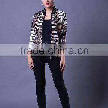 Ladies 2016 spring printing plain knitted cardigan