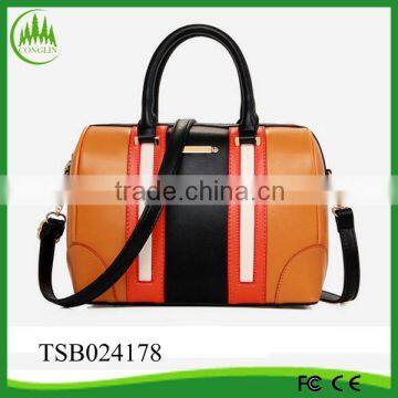 Promotional Boston bag ladies fancy color block handbags with a small clutch