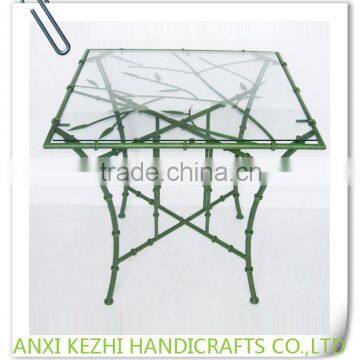 LC-89011 Metal Iron Bamboo Design Dining Table with Glass Top