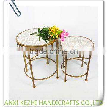 KZ160243 Luxury Set 2 Indoor Metal Pot/Plant/Flower Stand with Marble Top