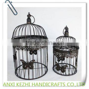 KZ150262 Set of two Wrought Iron Metal Hanging Round Birdcage