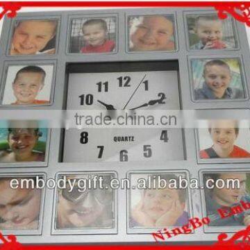 plastic wall clock with multi photo frame home decor baby pictures digital wall clock