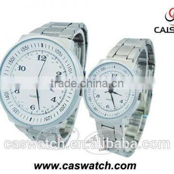 Fancy silver-toned round watch, quartz movement water resistant couple watch, stainless steel back couple watch