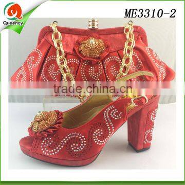 2016 new design red shoes for woman italian shoe and bag set handbag for ladies