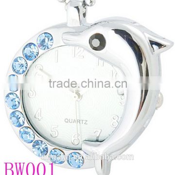 Heart Shaped Dolphin Silver Color Alloy Case Quartz Pocket Watch