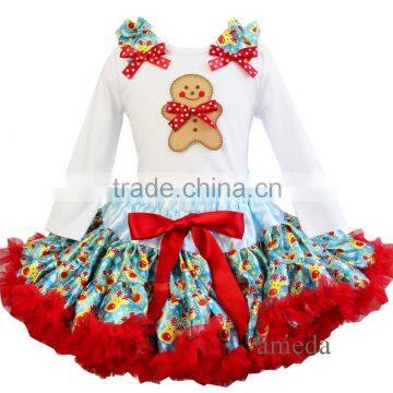 Xmas Blue Reindeer Pettiskirt Gingerbread Man Tutu White Tee Party Dress