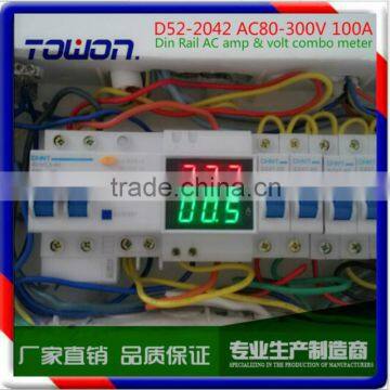 Din rail Dual LED display Voltage and current meter Din-rail voltmeter ammeter range AC 200-450V 0.1-99.9A