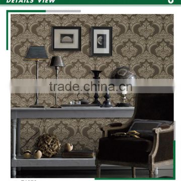 free samples embossed pvc wallpaper, brown classic damask plastic wall covering for bathrooms , beautiful wall decal brands