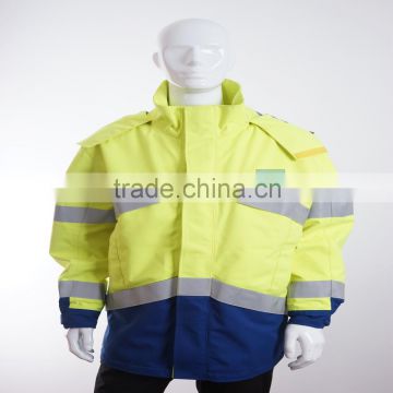 EN1149 EN20471 high visibility yellow winter safety reflective jacket with collapsible inner