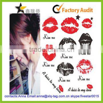 2014 Best price professional custom kiss tattoo sticker