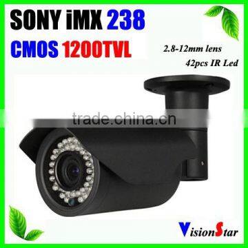 Excellent image 2.8-12mm zoom lens 42pcs ir leds sony cmos 1200TVL built-in ir cut WDR function analog bullet camera Vision Star