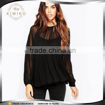 Wholesale Long Sleeve Chiffon Pleated Blouse For Women