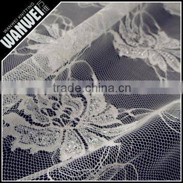 metallic argent yarn fabric of lace for dress wedding fashion dress nylon material through out thin lace fabric