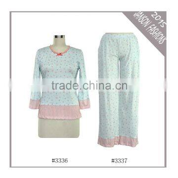 2015 100% cotton sleepwear for women pajama set