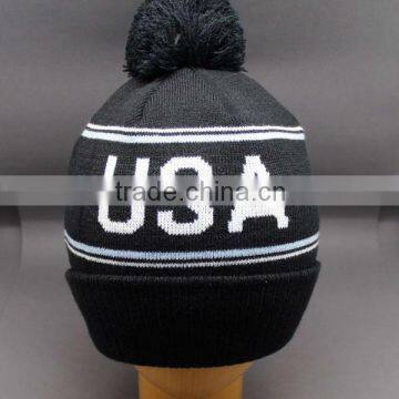 ACRYLIC BEANIE HAT WITH TOP BALL CUFFED BEANIE