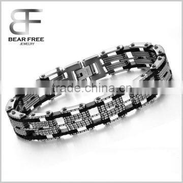 Wholesale Fashion Stainless Steel Men's Bracelets Wrap Black Genuine Silicone Tennis Wristband