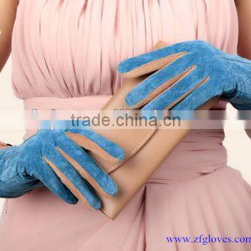 Top genuine pig suede concise lady blue pig suede leather gloves