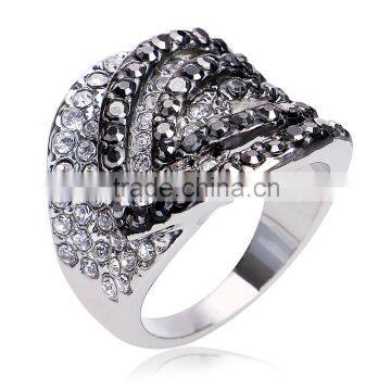 Austrian Crystal Rings 18k White Gold Plating Black Gorgeous Ring