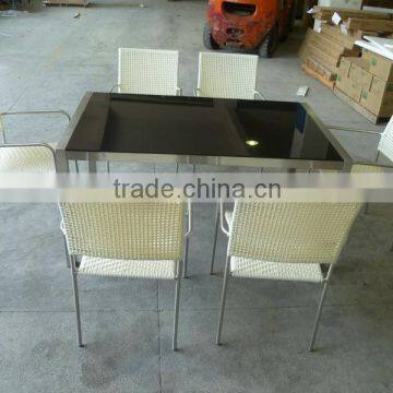 stainless steel hotel dining rattan chair and table, high quality stainless steel furniture