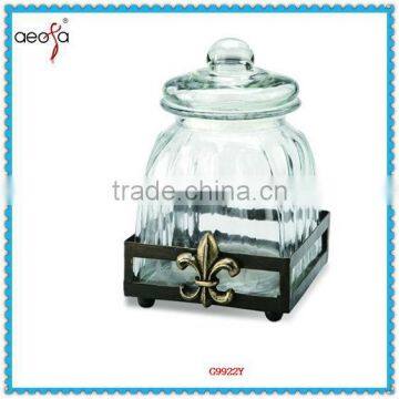 Wholesale Clear Decorative Glass Canisters Apothecary Jars With Metal Base Wholesale