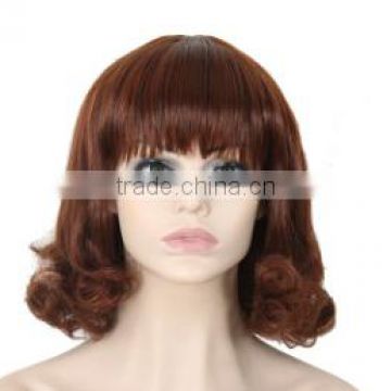 fashion bob curly red color wig with full bangs