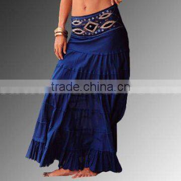 cotton embroidery panal ankle length skirt