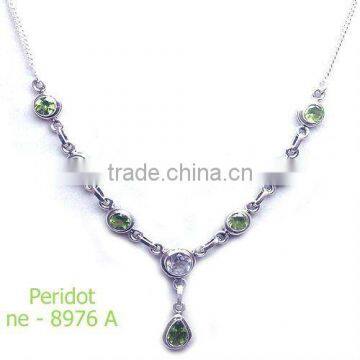 925 Sterling Silver Peridot Semi Precious Gemstone Necklace