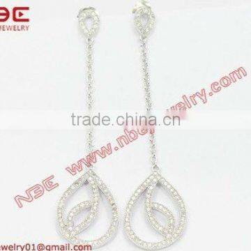 Best selling 925 silver long dangle earrings jewelry with AAA grade cz light weight brand new hot sale design for girls&woman