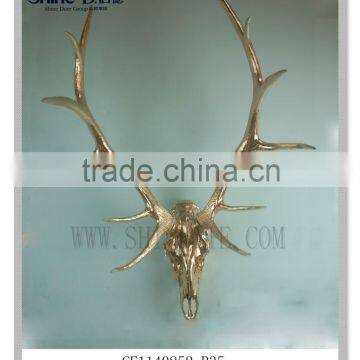 Electro palted gold horn reindeer skull wall art sculpture