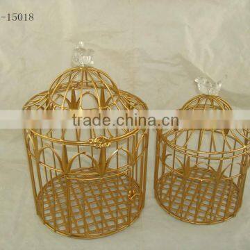 S/2 Metal decoration birdcage with bird on top