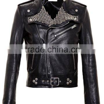 UNISEX BIKER PUNK STUDDED STEAMPUNK JACKET FEATHER GOTH GENUINE LEATHER