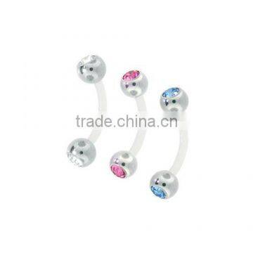 Bioplast Jeweled Flexible Eybrow Ring Barbell Body Jewelry-16 Gauge