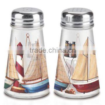 SINOGLASS 100ml MARITIME ADVENTURE decal glass salt and pepper set