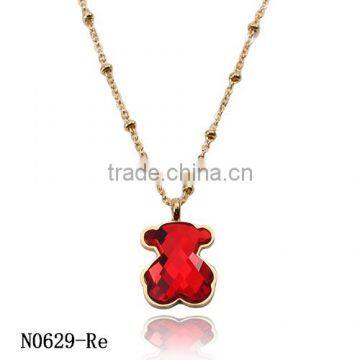 New designs red color bear pendant necklace stainless steel joyas en acero jewelry
