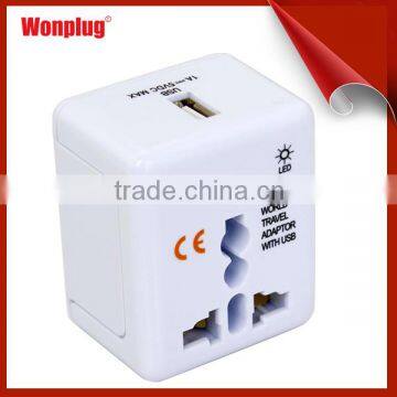 Smart appearance mini universal 1 usb travel adapter with LED light