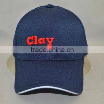 Professional custom 6 panel / 100% polyester/red embroidery trademark/dark blue/baseball cap