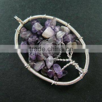 40x55mm round handmade wiring tree in random purple amethyst stone pendant charm DIY supplies 1820245