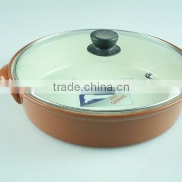 wholesale stock terracotta colour casserole with glass lid,terracotta pot