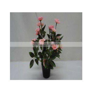 FO-5117 Artificial flowers with plastic pots,pink silk flower,home decoration flower