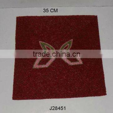 Square With Red Glass Bead Place Mats With Green and Pink Leaf Patterns Other Colours Also Available