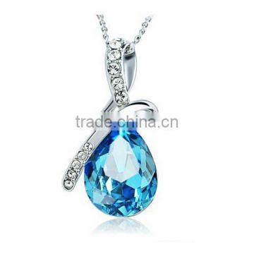 bule crystal necklace/ Austrian Rhinestone Drop Pendant Necklace