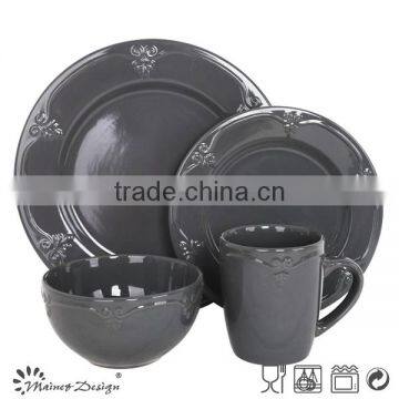Cheap Ceramic Stoneware Color Glaze Emboss Dinner Set photo-5