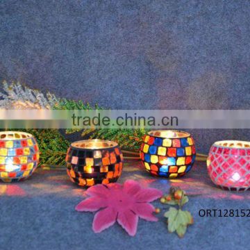 Glass colorful mosaic candle holder