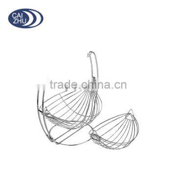 2 Tier Chrome Swinging Fruits Vegetable Bowl Basket Rack Storage Stand Holder photo-3