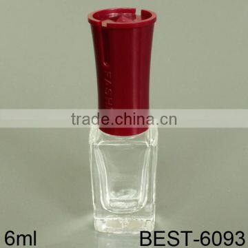 6ml square glass nail polish container storage with red plastic brush cap