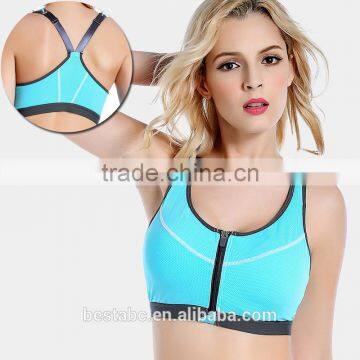 Women's Hight Support Workout Active Plunge Front Fastening Zipper Sports Bra photo-5