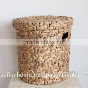 Round water hyacinth storage basket with lid