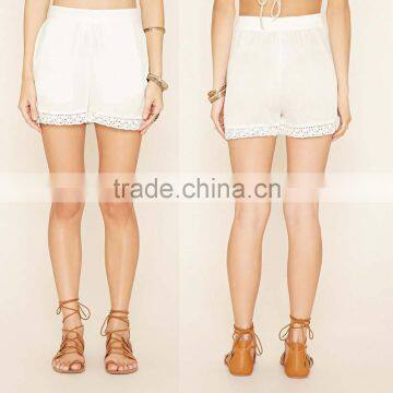 Custom South American Clothing Manufacturer 100% Viscose Crochet-Trim Lace Cargo Short Woman