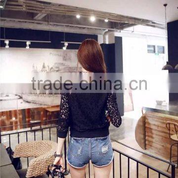 Hot Sale Women Lace Jacket Hollow Out Jacket Women Tops Long Sleeve Slim Black Outwear Women Lace Coat photo-2